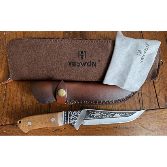 YESWON Fixed 6" Blade Hunting Knife and Leather Sheath New - Picture 2 of 9